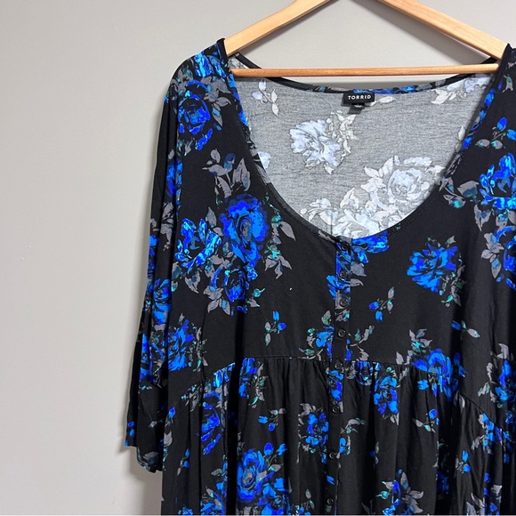 Torrid Womens Black Floral Button Front Scoop Neck 3/4 Sleeves Dress Size 4X - Picture 4 of 10